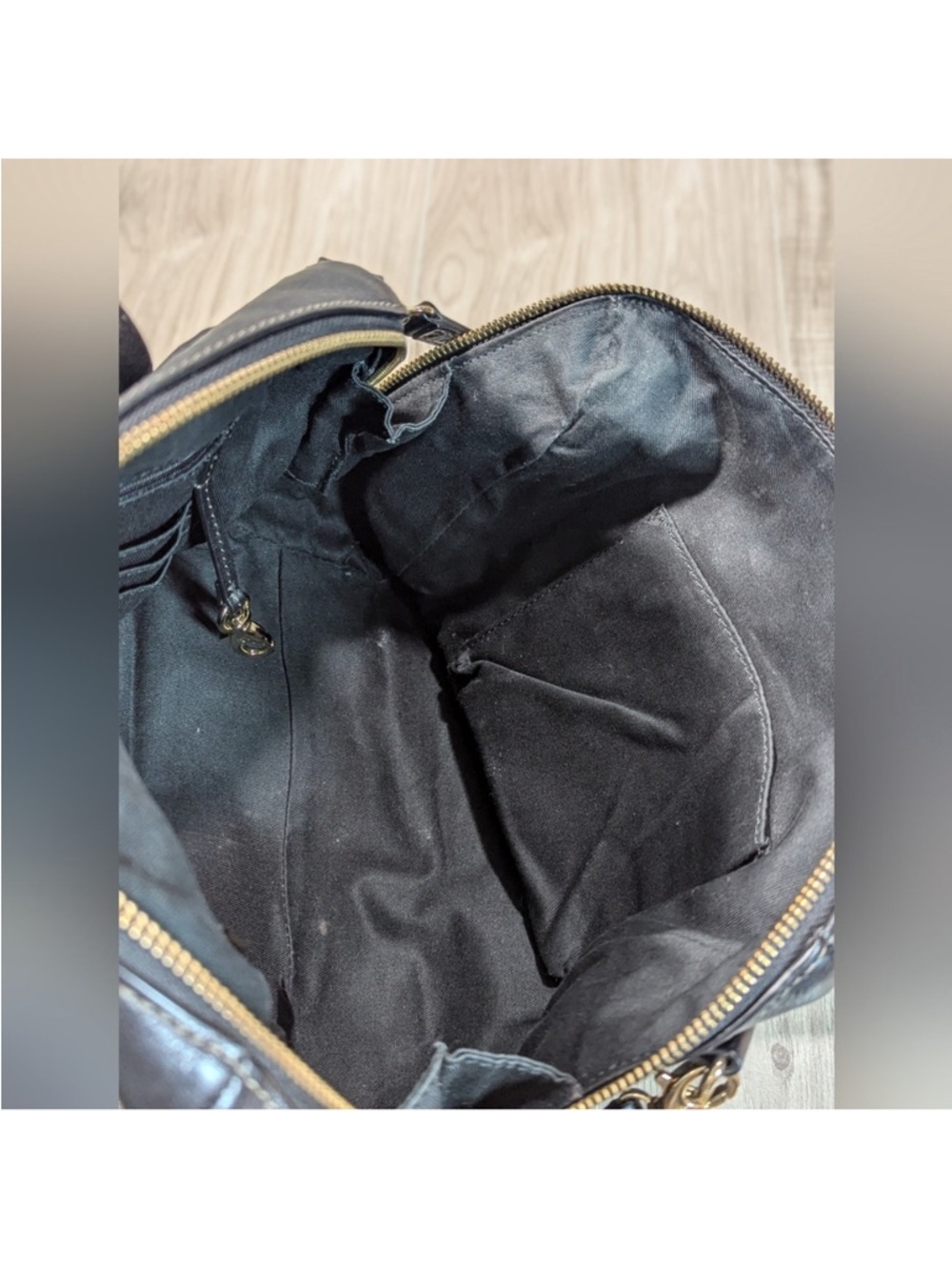 FOSSIL Sydney Black Pebbled Leather Satchel Purse Handbag Gold Hardware - Picture 11 of 14